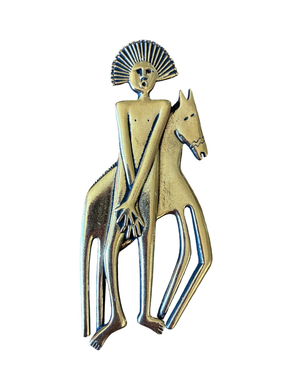 1980s Tribal Man & Horse Laurel Burch Gold Brooch